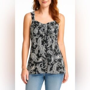 White House Black Market Paisley Babydoll Ruffles Tank Sleeveless Top Women Sz S